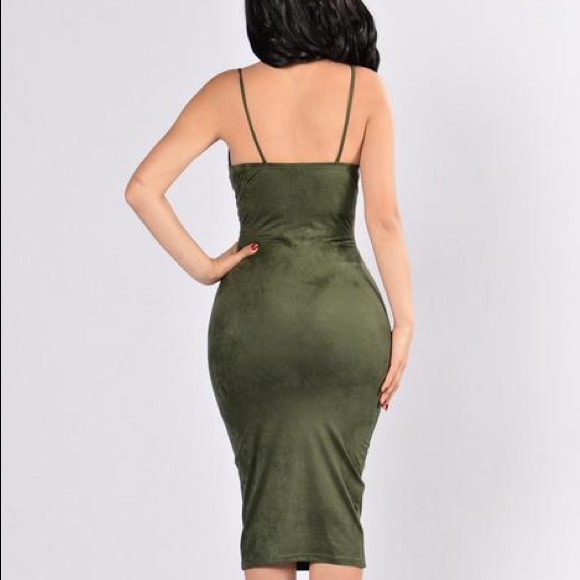 Fashion Nova Rich Like Suede Dress (Olive) - Picture 2 of 3